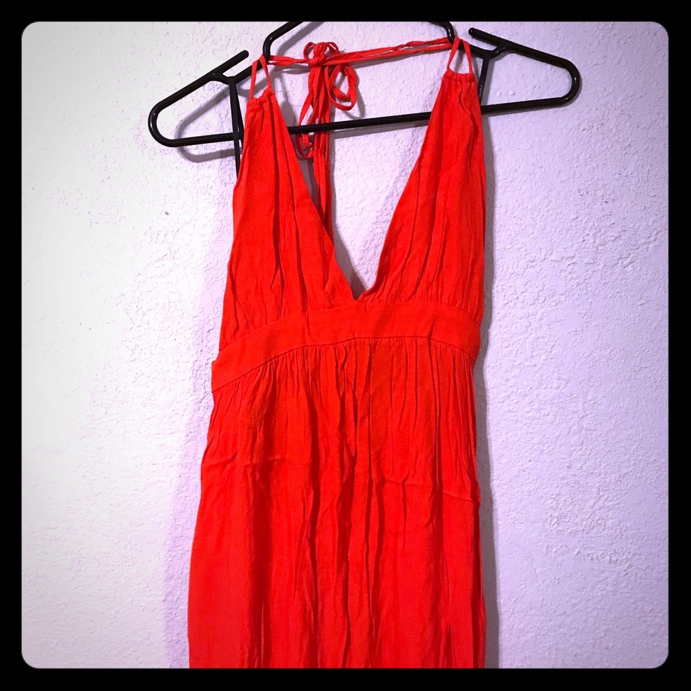 Tomato Colored Haltered Maxi Dress